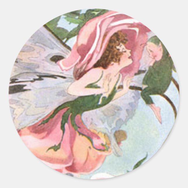 Rose Flower Fairy Classic Round Sticker (Front)