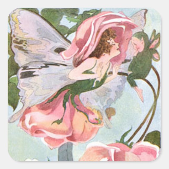 Rose Flower Fairy Square Sticker (Front)