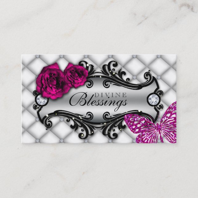 Rose Flower Fashion Jewellery Butterfly Glitter Business Card (Front)