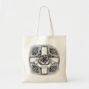 Rose flower Filigree Christian Cross Tote Bag
