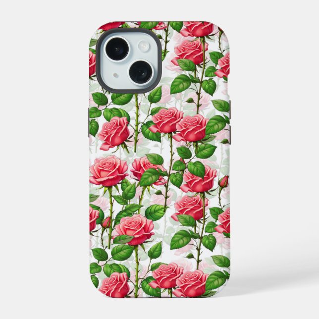 Rose Flower Floral Foliage Pattern  iPhone 15 Case (Back)