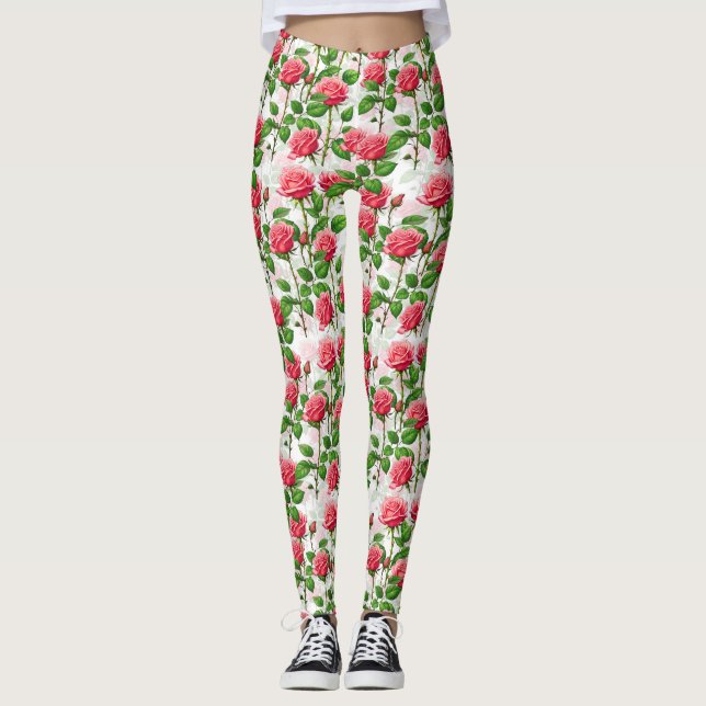 Rose Flower Floral Foliage Pattern  Leggings (Front)