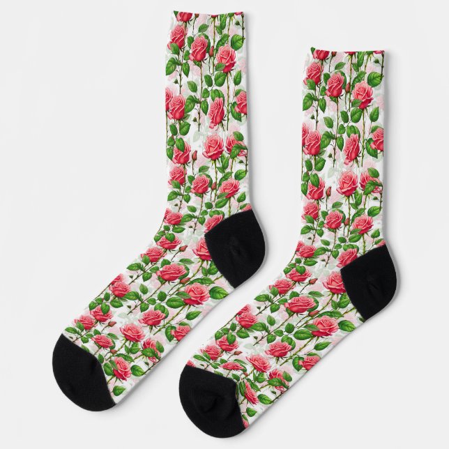 Rose Flower Floral Foliage Pattern  Socks (Left)