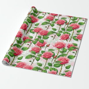 Rose Flower Floral Foliage Pattern Wrapping Paper