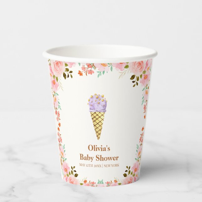 Rose Flower Garden Scoop Ice Cream Baby Shower  Paper Cups (Front)