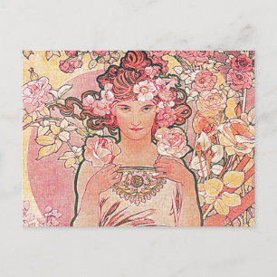 Rose Flower Girl Art Nouveau Bridal Postcard
