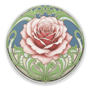 Rose Flower Green Blue Red Art Deco Nouveau Ceramic Knob
