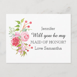 Rose flower mix Maid of Honour Invitation Postcard