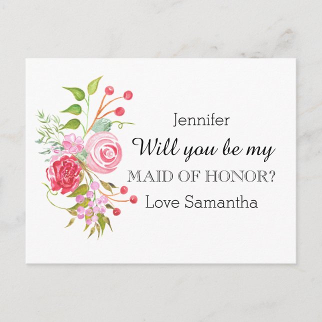 Rose flower mix | Maid of Honour Invitation Postcard (Front)