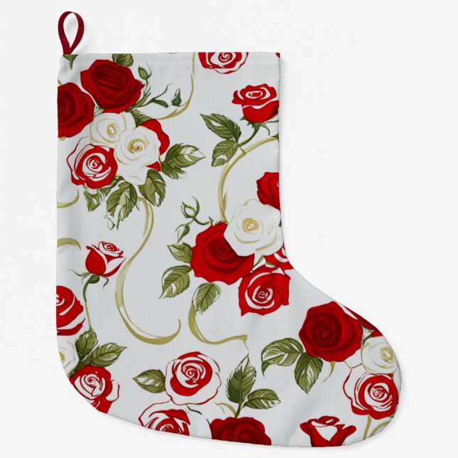 Rose Flower Pattern Large Christmas Stocking (Front)
