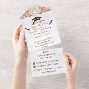 Rose Flower Personalised Save The Date Graduation All In One Invitation