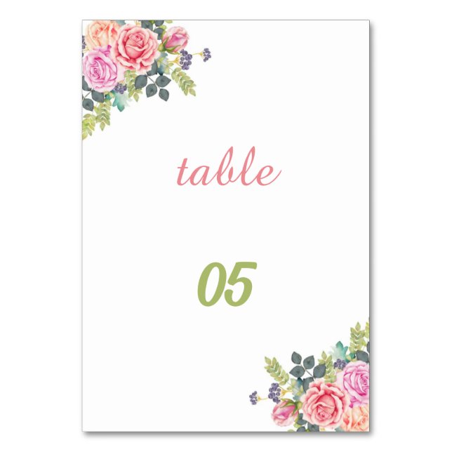 Rose Flower Personalised Wedding Table Number (Front)