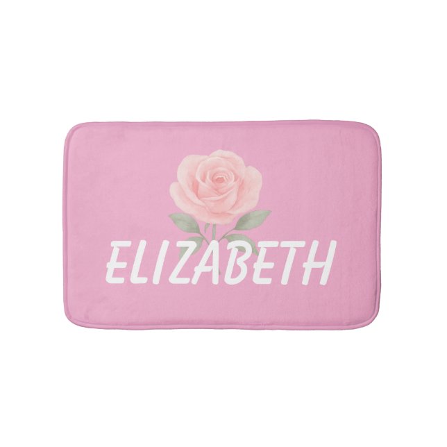 Rose Flower Pink Name  Bath Mat (Front)