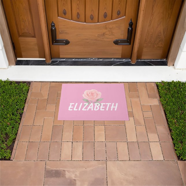 Rose Flower Pink Name  Doormat (Outdoor)