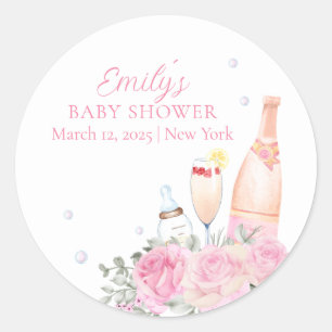 Rose Flower Poppin Champagne Bottles Baby Shower Classic Round Sticker
