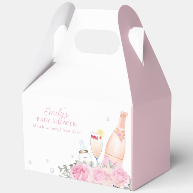Rose Flower Poppin Champagne Bottles Baby Shower Favour Box (Back)