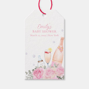 Rose Flower Poppin Champagne Bottles Baby Shower Gift Tags