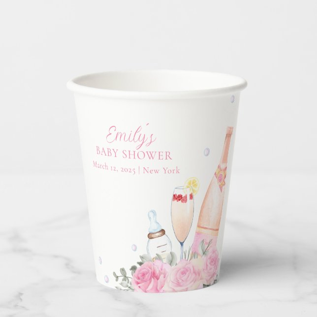 Rose Flower Poppin Champagne Bottles Baby Shower Paper Cups (Front)