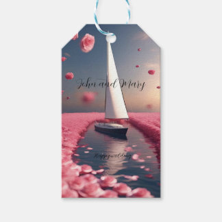 Rose flower sailboat wedding sticker gift tags