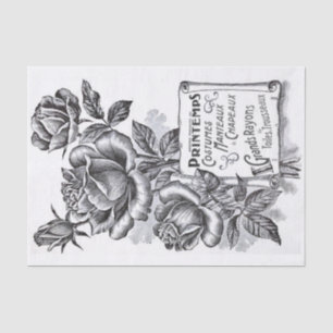 Rose Flower Scroll Banner French Text Decoupage  Tissue Paper