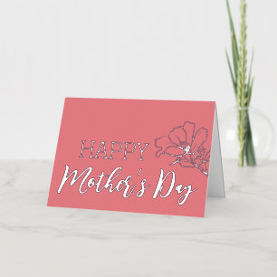 Rose Flower Sketch Happy Mother’s Day Real Silver  Foil Holiday Card