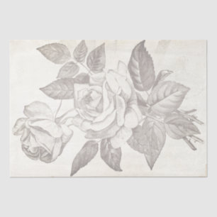 Rose Flower Sketch Vintage Decoupage Old Parchment Tissue Paper