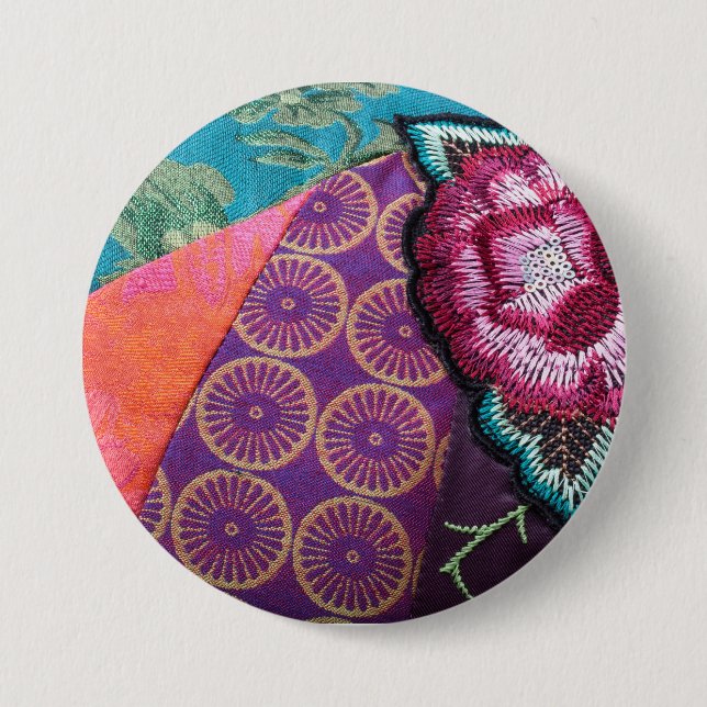 Rose flower tapestry 7.5 cm round badge (Front)