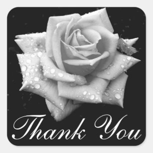 Rose Flower Thank You Black White Floral Wedding Square Sticker