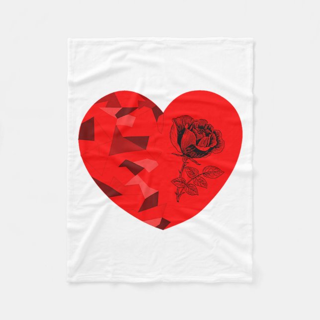Rose Flower Valentine Red Heart  Fleece Blanket (Front)
