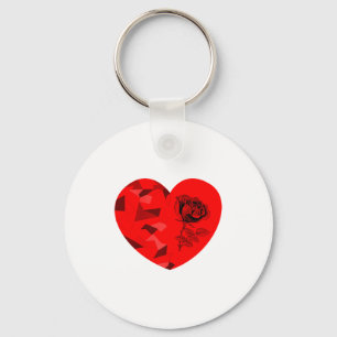 Rose Flower Valentine Red Heart  Key Ring
