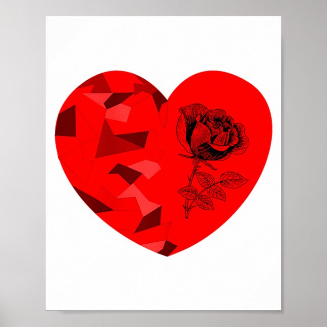 Rose Flower Valentine Red Heart  Poster (Front)