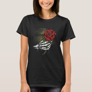 Rose Flower White Skeleton Hand Holding A Red Rose T-Shirt