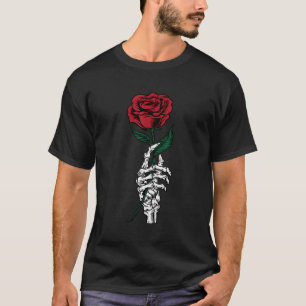 Rose Flower White Skeleton Hand Holding A Red Rose T-Shirt