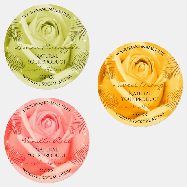 Rose Flower Yellow Orange and Pink Product Labels (Group)