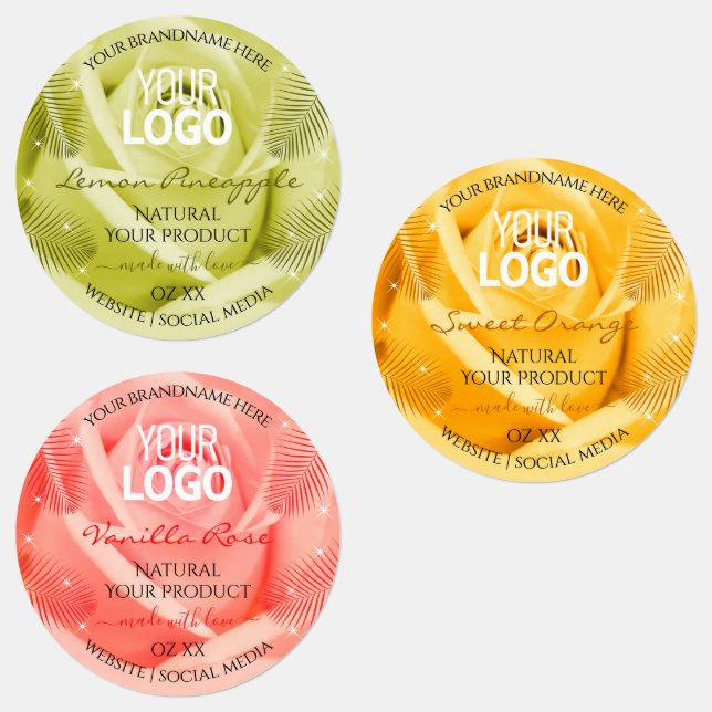 Rose Flower Yellow Orange Pink Product Labels Logo (Group)