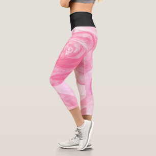 Rose Flowers And Black  Capri Leggings