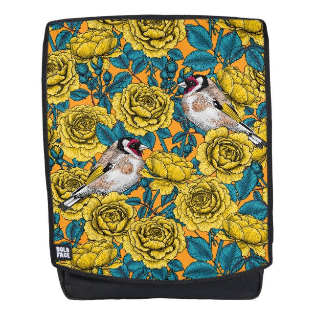 Rose flowers and goldfinch birds backpack (Front)