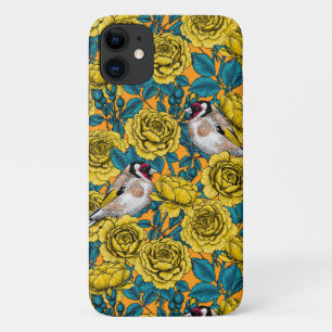 Rose flowers and goldfinch birds iPhone 11 case