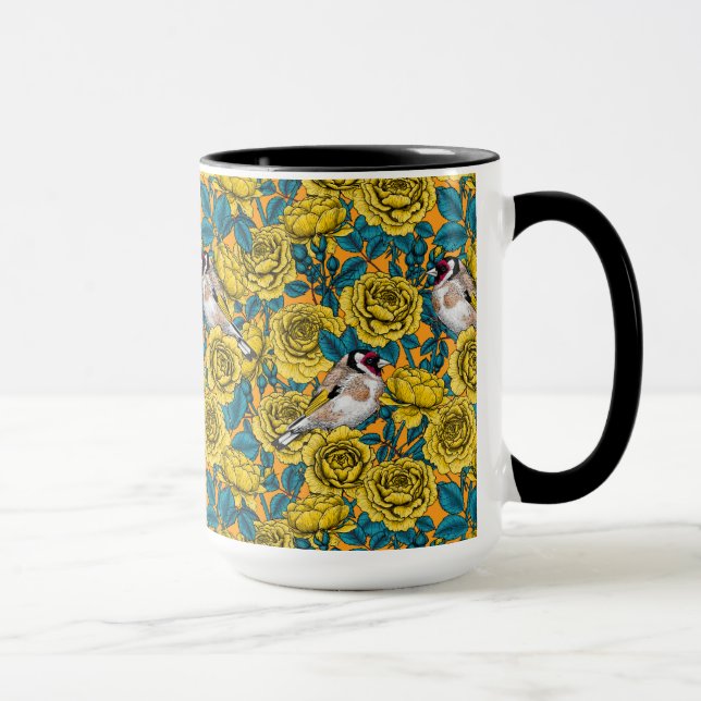 Rose flowers and goldfinch birds mug (Right)
