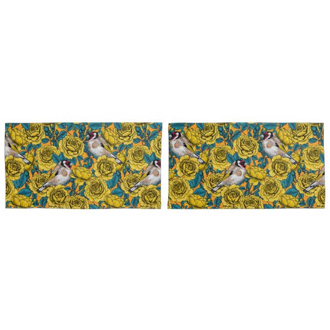 Rose flowers and goldfinch birds pillowcase (Front-Set)