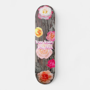 Rose Flowers and Tree Bark Skateboard