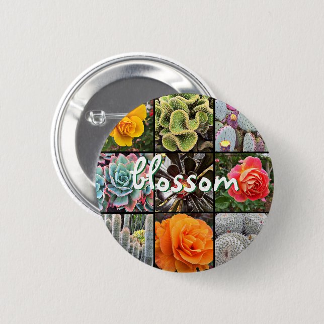 Rose Flowers Cacti Photo Collage Blossom Script 6 Cm Round Badge (Front & Back)