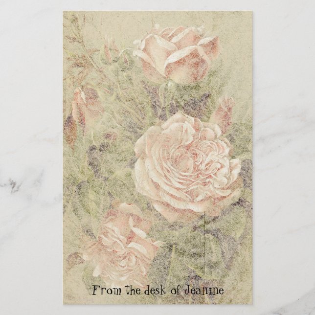 Rose Flowers Faux Handmade Paper Stationery (Front)