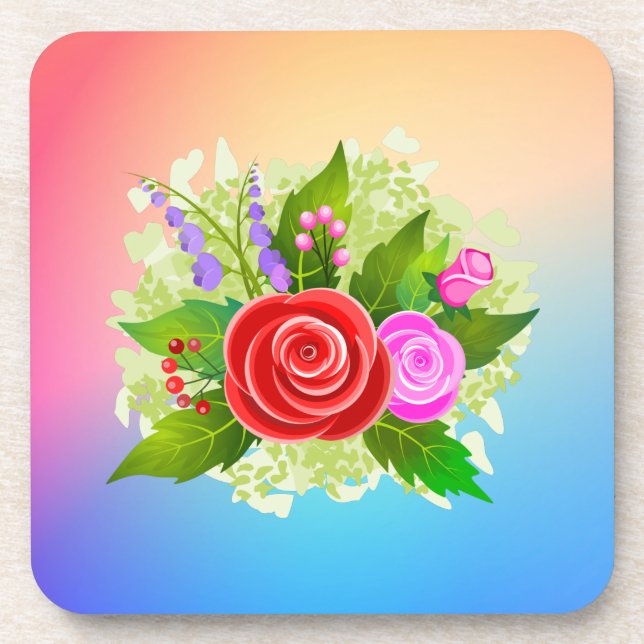 Rose Flowers Illustration Coaster (Front)