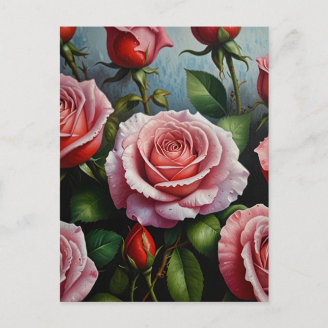 Rose flowers Oil Painting Postcard (Front)