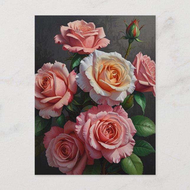 Rose flowers Oil Painting Postcard (Front)