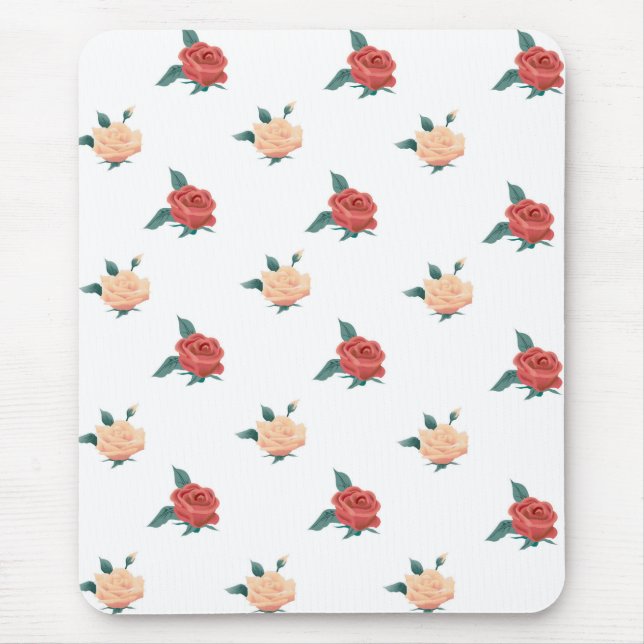 Rose flowers on white background mouse mat (Front)