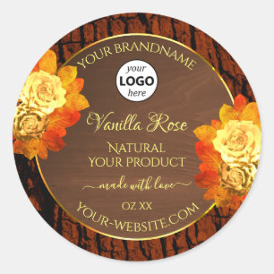 Rose Flowers Product Label Natural Wood Grain Logo