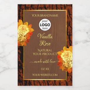 Rose Flowers Product Label Natural Wood Grain Logo