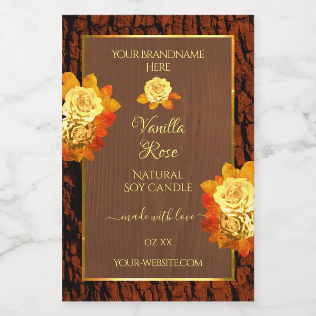 Rose Flowers Product Labels Natural Wood Grain (Single Label)